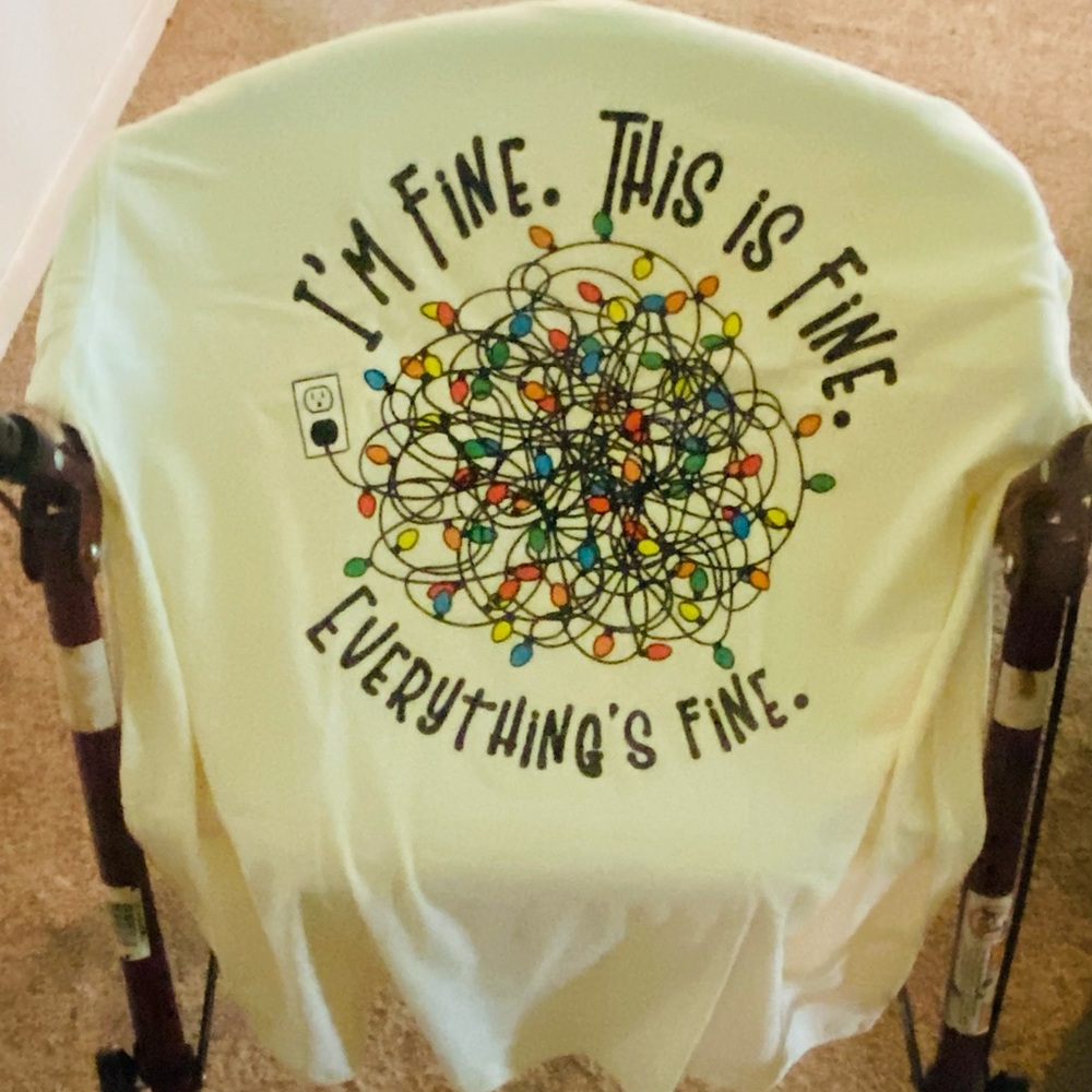 “I’m fine. This is fine. Everythings fine.” Cream Tee tangled lights XL